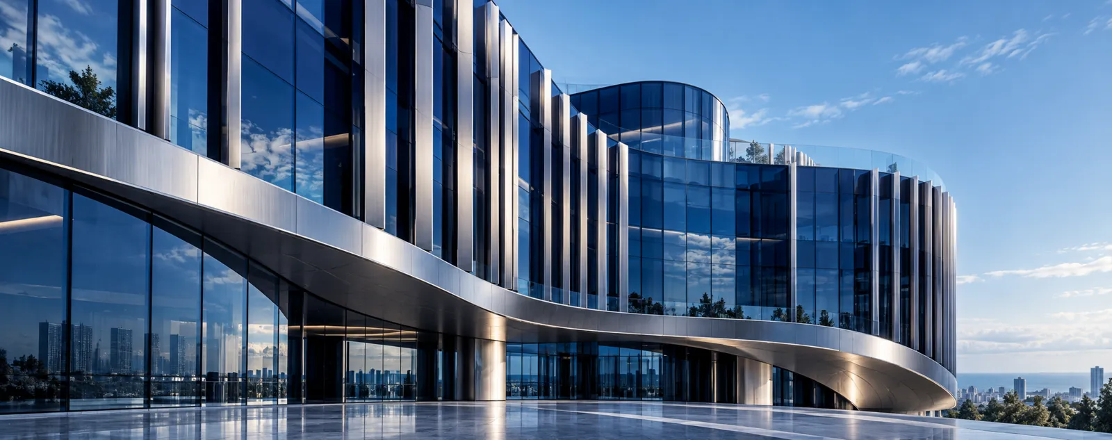 AI-generated image: a modern glass corporate building