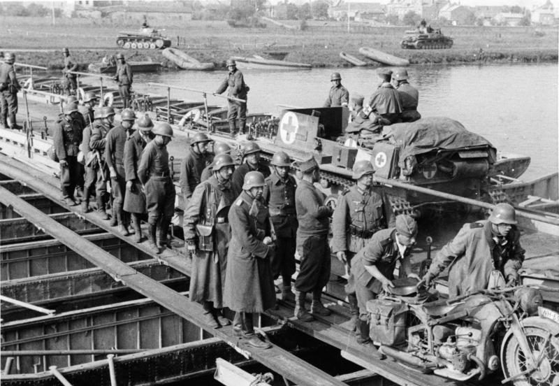 German armour crossing a pontoon bridge over the Meuse near Sedan